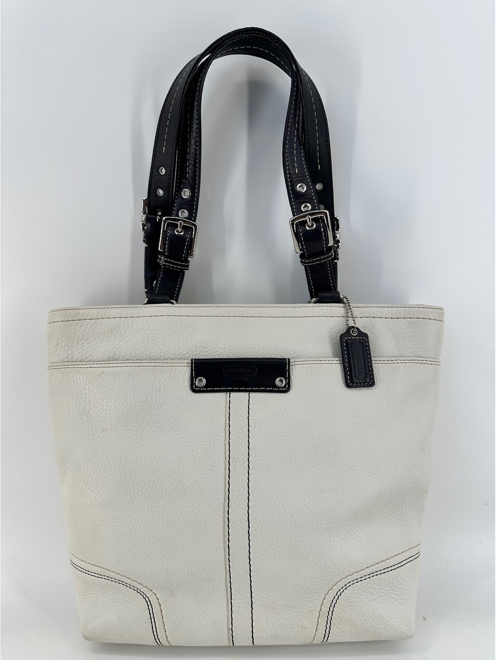Coach Hamilton Pebbled Leather Tote – White with Black Trim – Vintage 2009